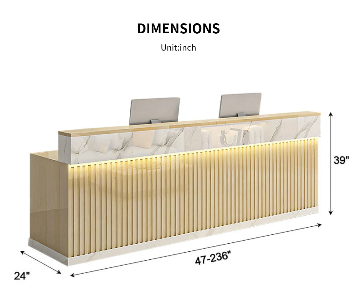Retail Reception Desk 47-79 in Wide with Cable Management, LED Lighting & Keyboard Tray — Detail image 17