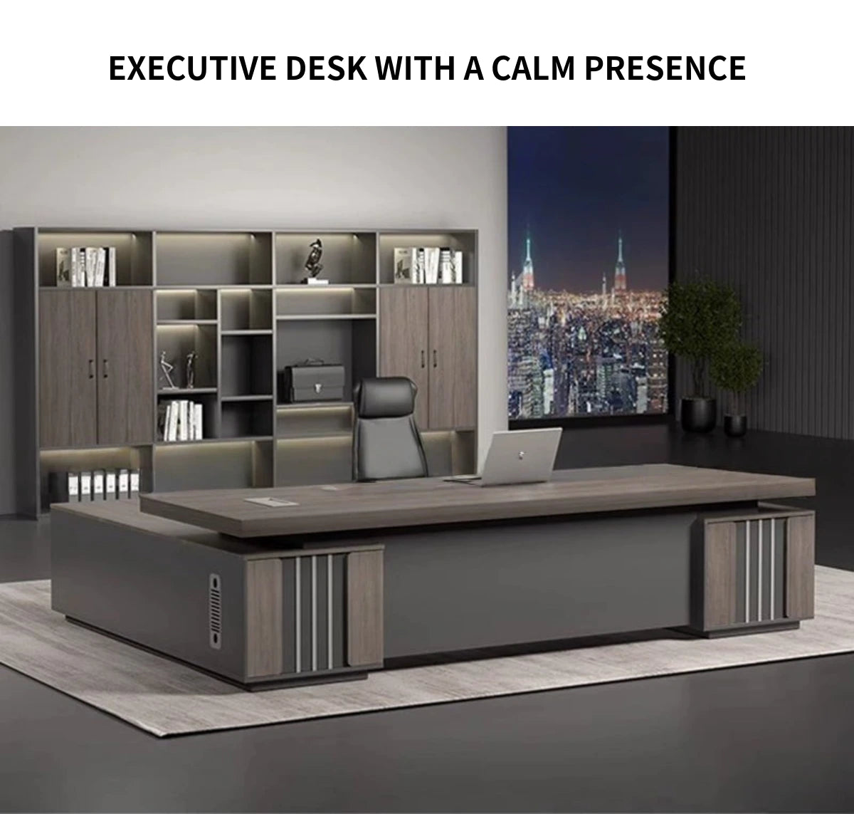 Modern Executive Desk 21-126 in Wide with Side Storage & Lumbar Support for Home Office — Detail image 1