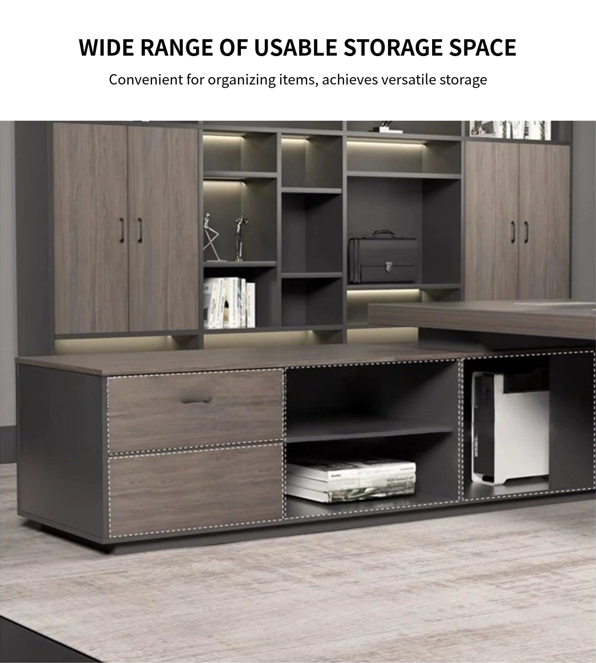 Modern Executive Desk 21-126 in Wide with Side Storage & Lumbar Support for Home Office — Detail image 3