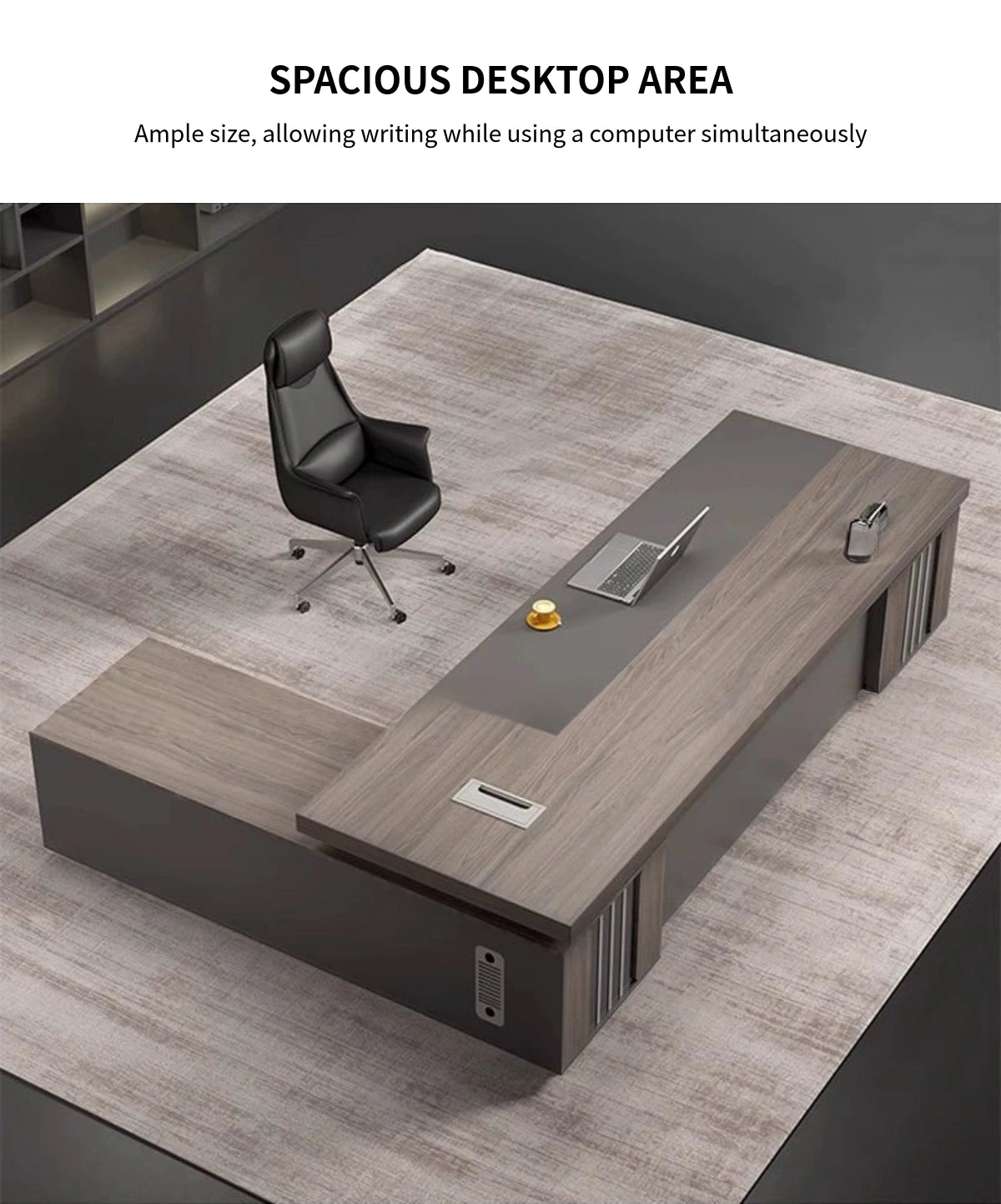 Modern Executive Desk 21-126 in Wide with Side Storage & Lumbar Support for Home Office — Detail image 4