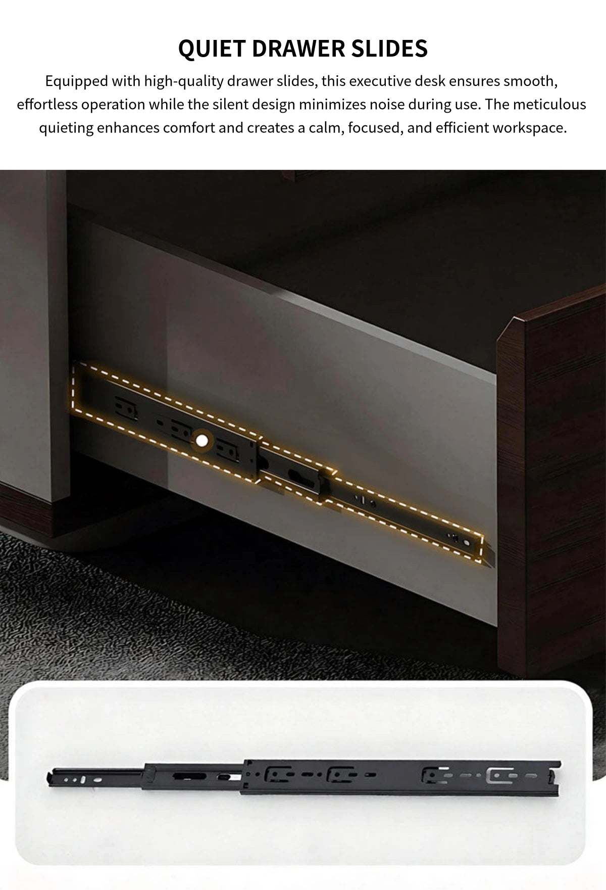 Modern Executive Desk with Wireless Charging, Privacy Panel & Curved for Home Office — Detail image 10