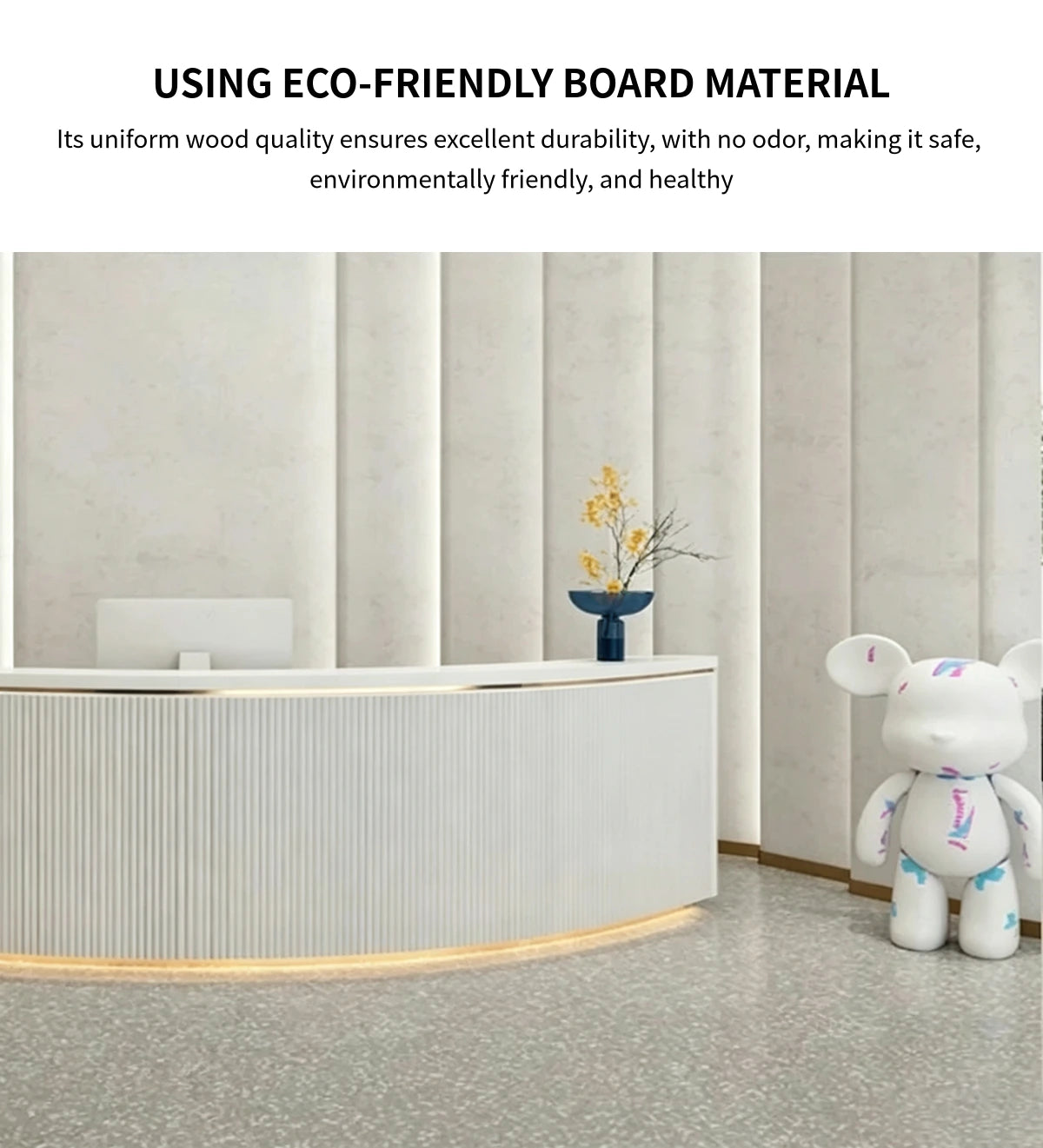 Curved Reception Desk 47-228 in Wide with Cable Management, File Drawers & Fluted Front — Detail image 3