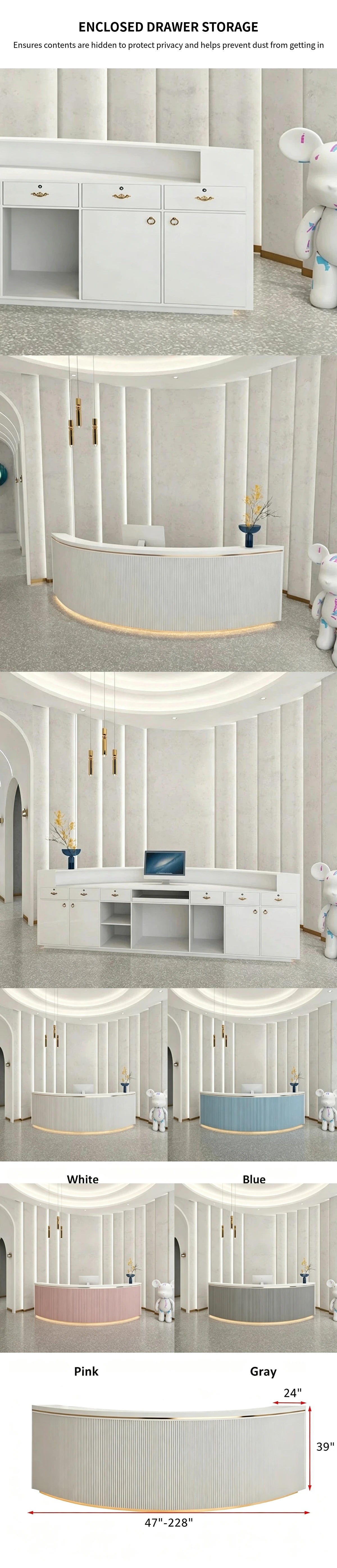 Curved Reception Desk 47-228 in Wide with Cable Management, File Drawers & Fluted Front — Detail image 5
