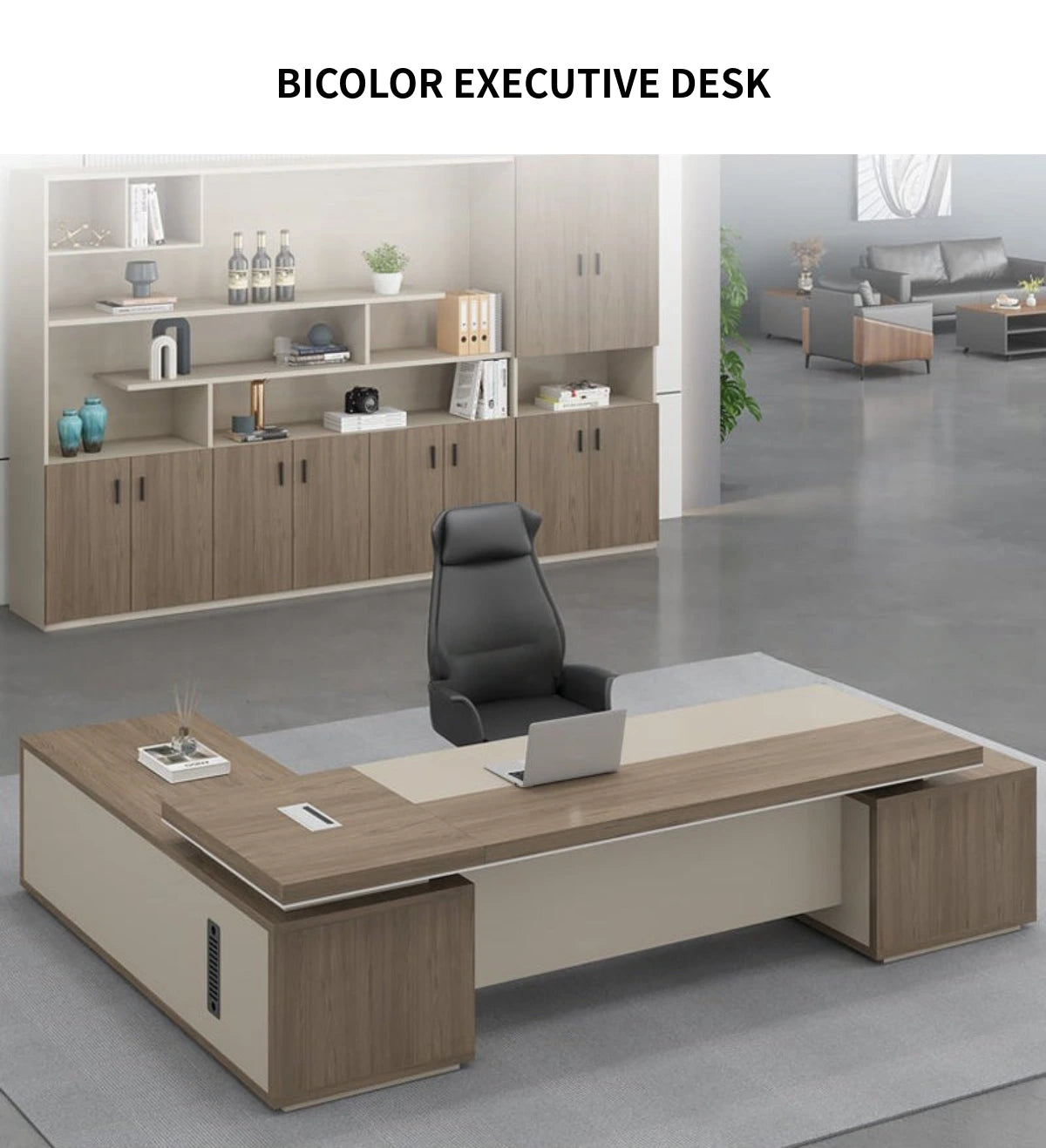 Modern Executive Desk 71-118 in Wide with Side Storage & Lumbar Support for Home Office — Detail image 1