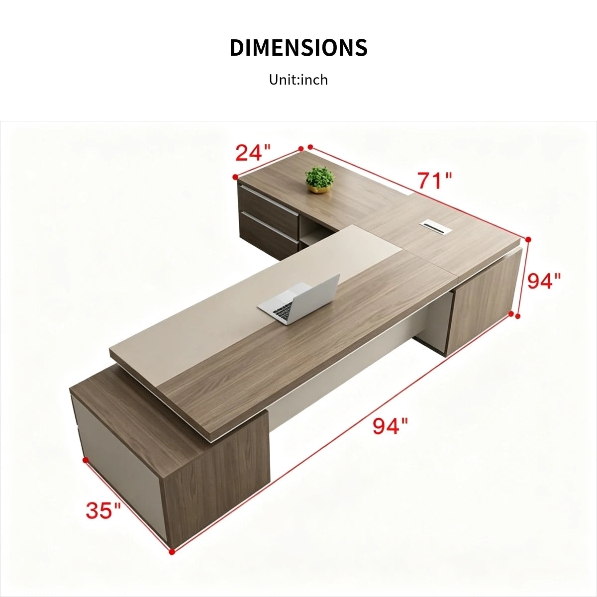 Modern Executive Desk 71-118 in Wide with Side Storage & Lumbar Support for Home Office — Detail image 8