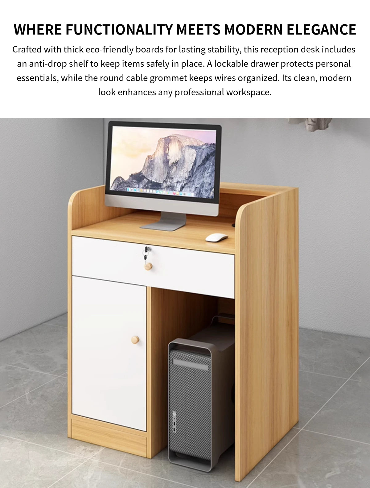 Round Reception Desk with Cable Management, Lockable & Lumbar Support for Office Lobby — Detail image 1