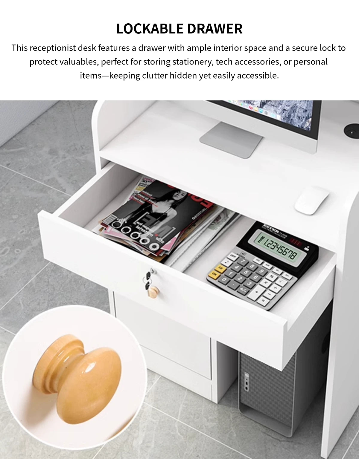 Round Reception Desk with Cable Management, Lockable & Lumbar Support for Office Lobby — Detail image 4