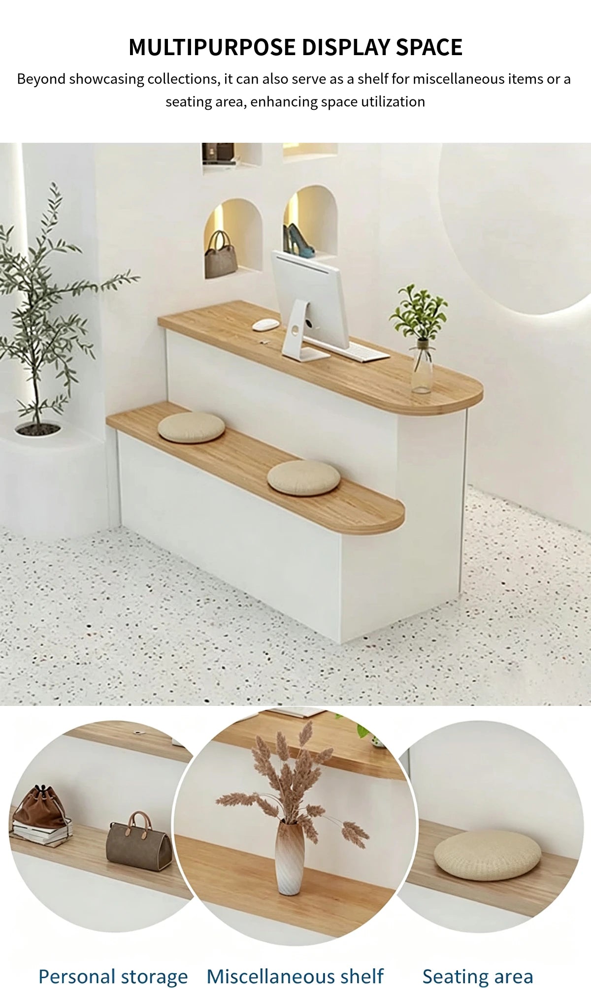 Curved Reception Desk 39-63 in Wide with Lockable & Lumbar Support for Salon — Detail image 2