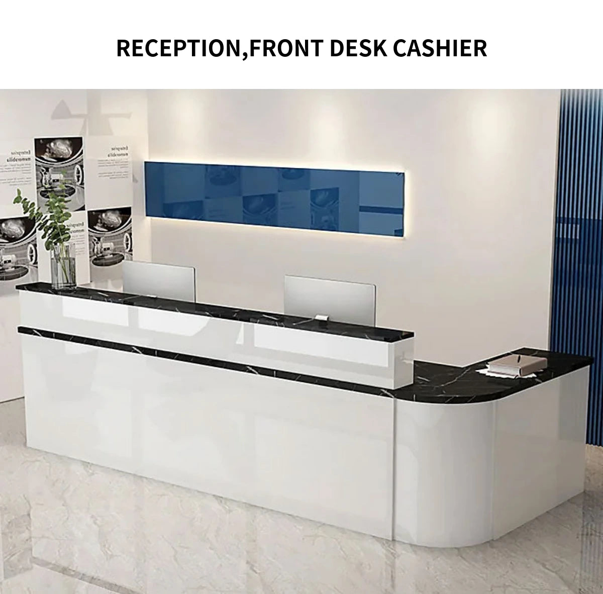 L-Shaped Reception Desk 59-102 in Wide with Lockable, File Drawers & Transaction Counter — Detail image 1