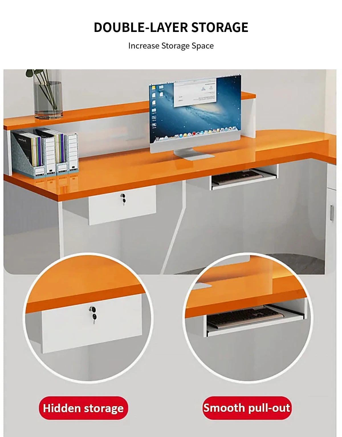 L-Shaped Reception Desk 59-102 in Wide with Lockable, File Drawers & Transaction Counter — Detail image 5