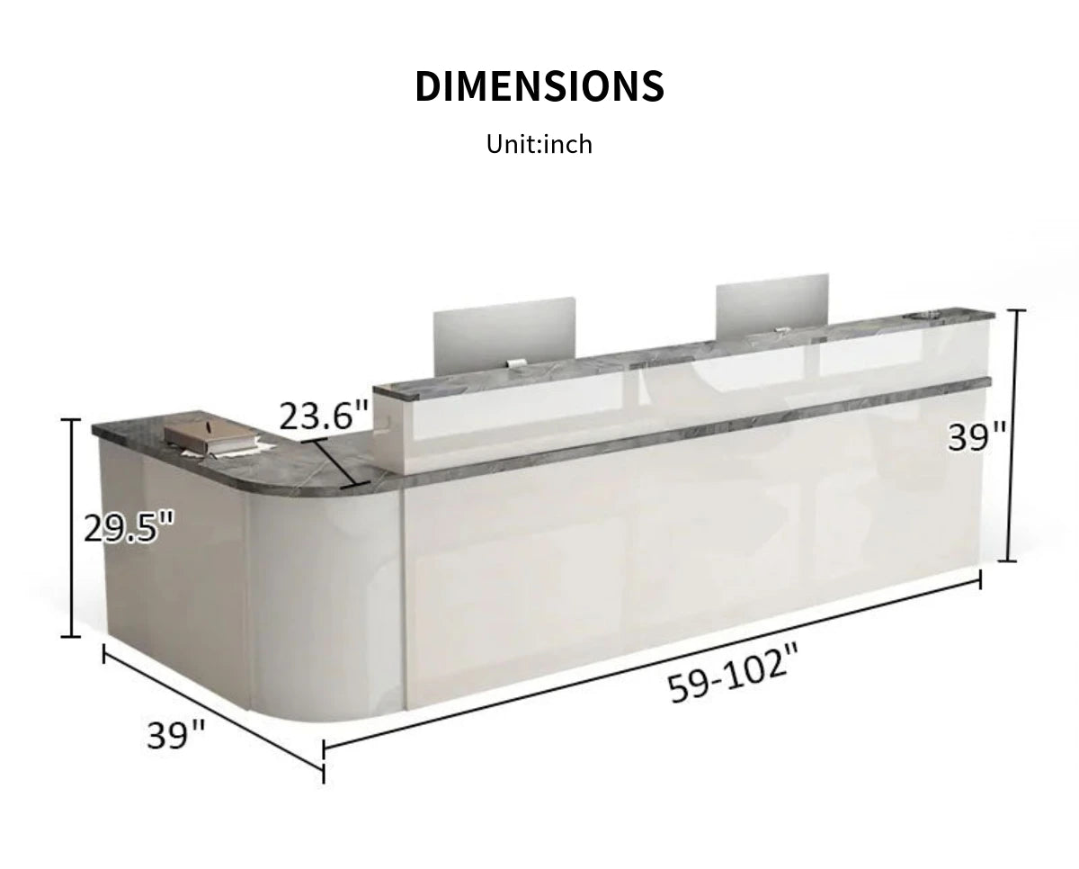 L-Shaped Reception Desk 59-102 in Wide with Lockable, File Drawers & Transaction Counter — Detail image 11