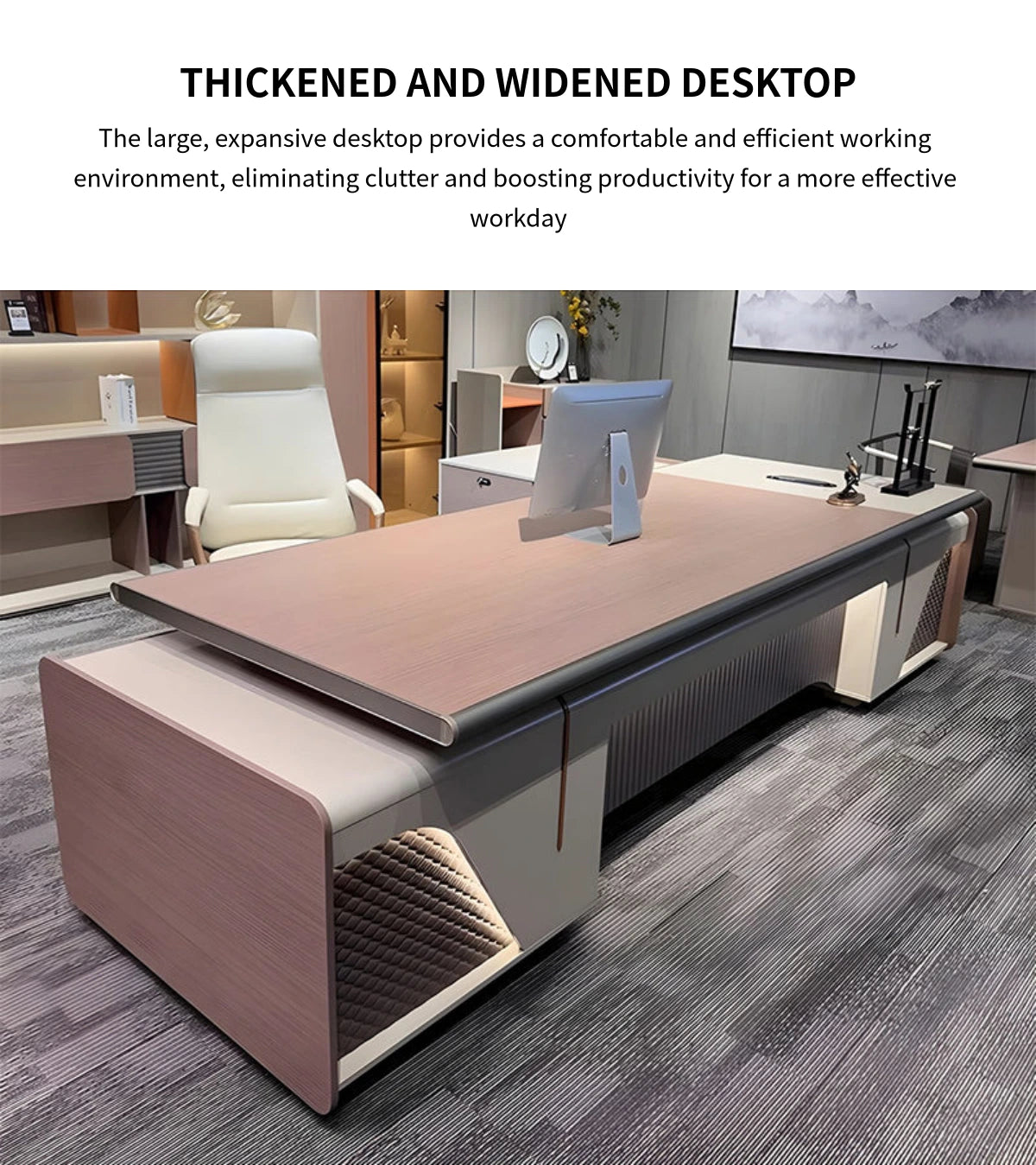 Modern Executive Desk with Side Storage, Curved & Cable Management for Home Office — Detail image 4