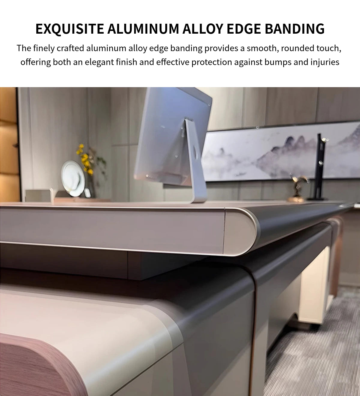 Modern Executive Desk with Side Storage, Curved & Cable Management for Home Office — Detail image 5