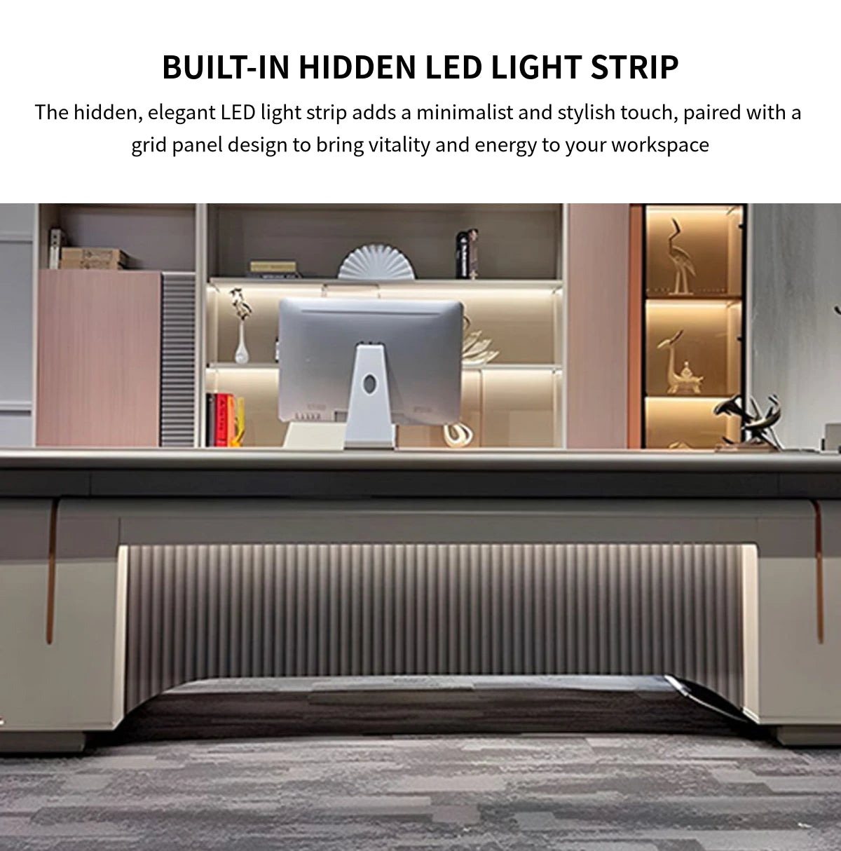 Modern Executive Desk with Side Storage, Curved & Cable Management for Home Office — Detail image 7