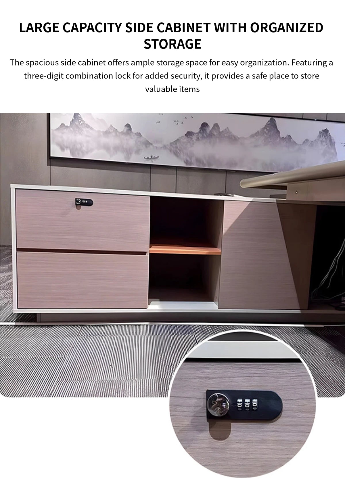 Modern Executive Desk with Side Storage, Curved & Cable Management for Home Office — Detail image 8