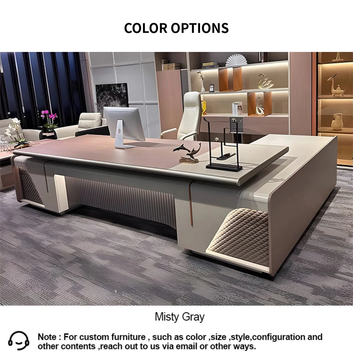 Modern Executive Desk with Side Storage, Curved & Cable Management for Home Office — Detail image 11