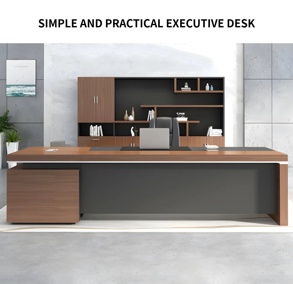 Modern Executive Desk with Cable Management, Side Storage & Lumbar Support for Home Office — Detail image 2