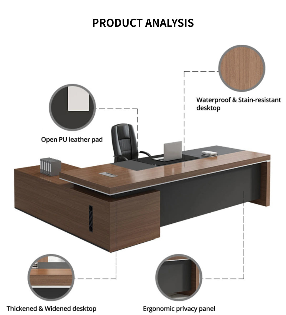 Modern Executive Desk with Cable Management, Side Storage & Lumbar Support for Home Office — Detail image 4