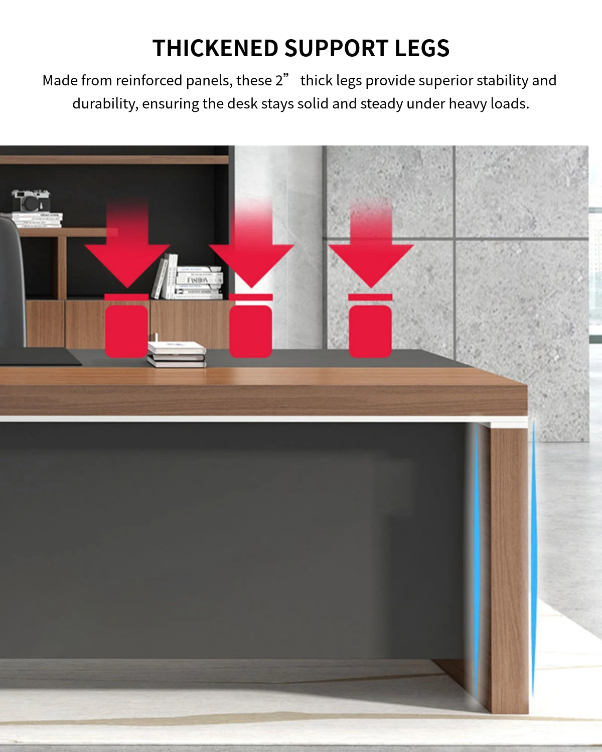 Modern Executive Desk with Cable Management, Side Storage & Lumbar Support for Home Office — Detail image 8
