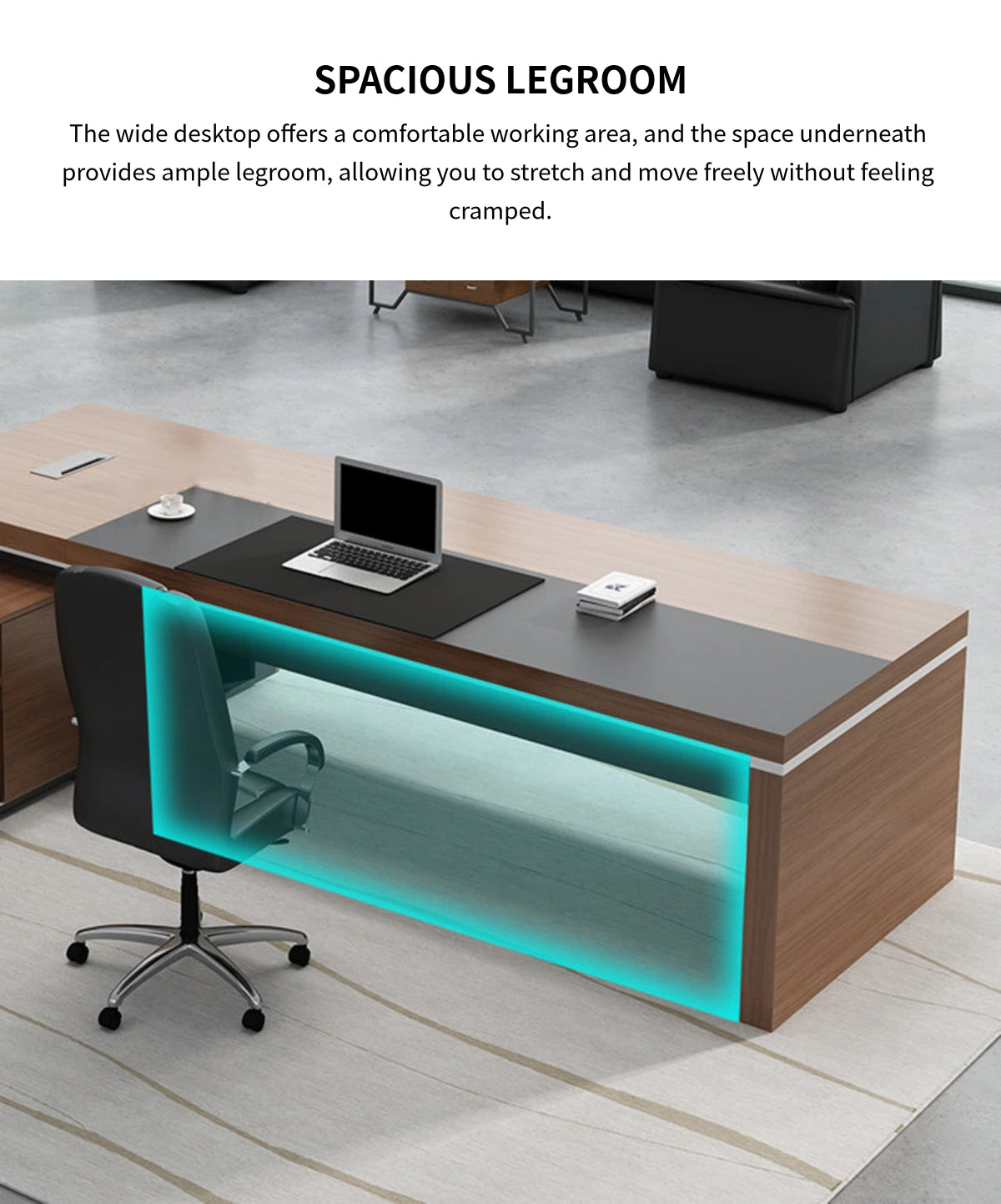 Modern Executive Desk with Cable Management, Side Storage & Lumbar Support for Home Office — Detail image 10