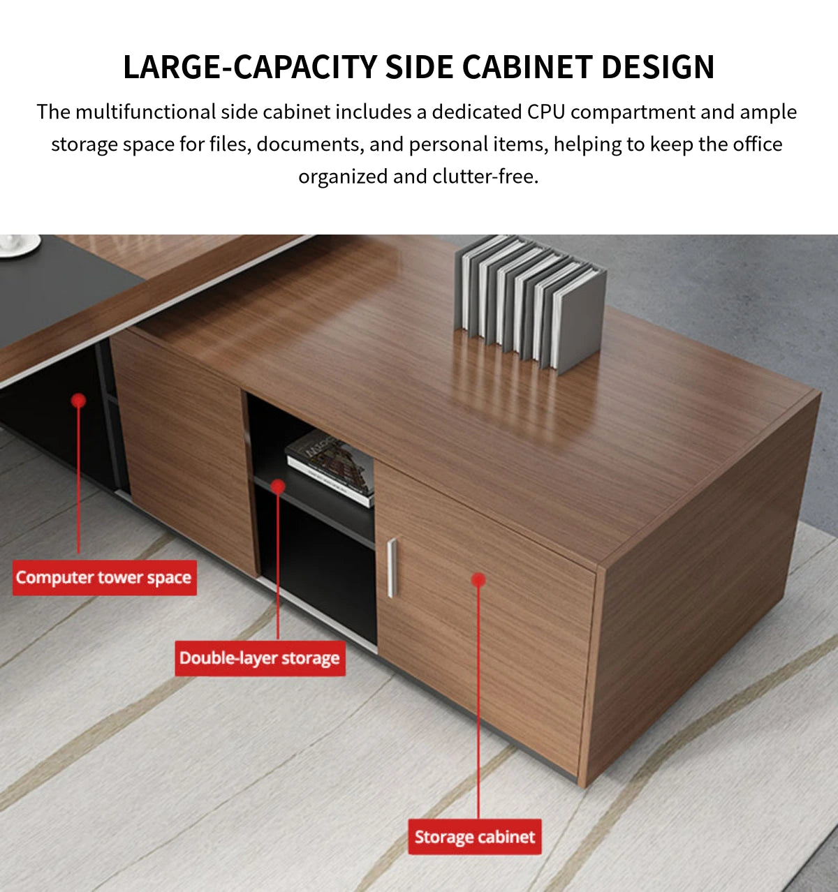 Modern Executive Desk with Cable Management, Side Storage & Lumbar Support for Home Office — Detail image 13