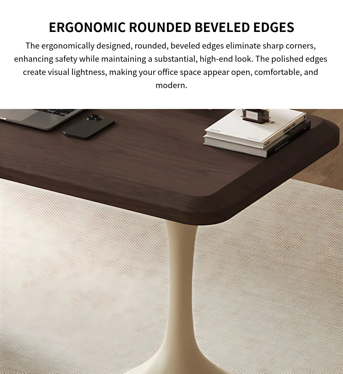 Curved Reception Desk with Lumbar Support, Solid Wood & File Drawers for Office Lobby — Detail image 3
