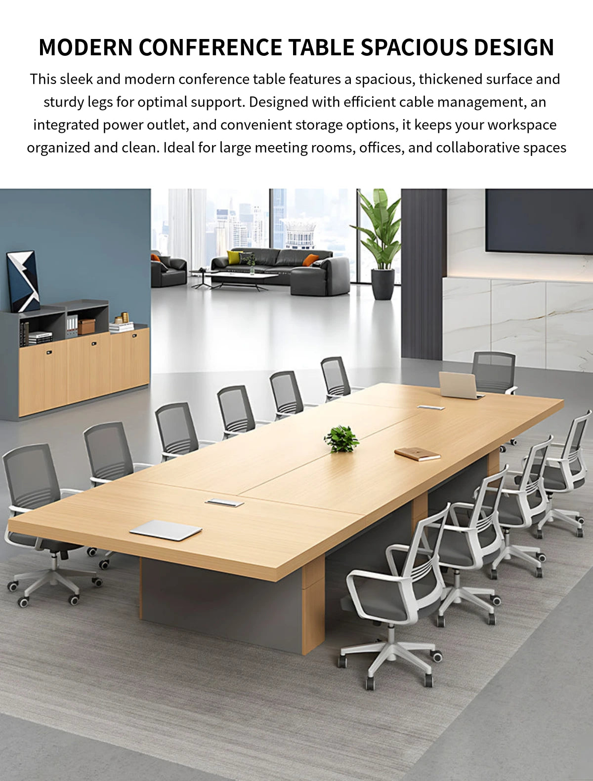 Modern Conference Table with Cable Management & Built-In Outlets for Boardroom — Detail image 1