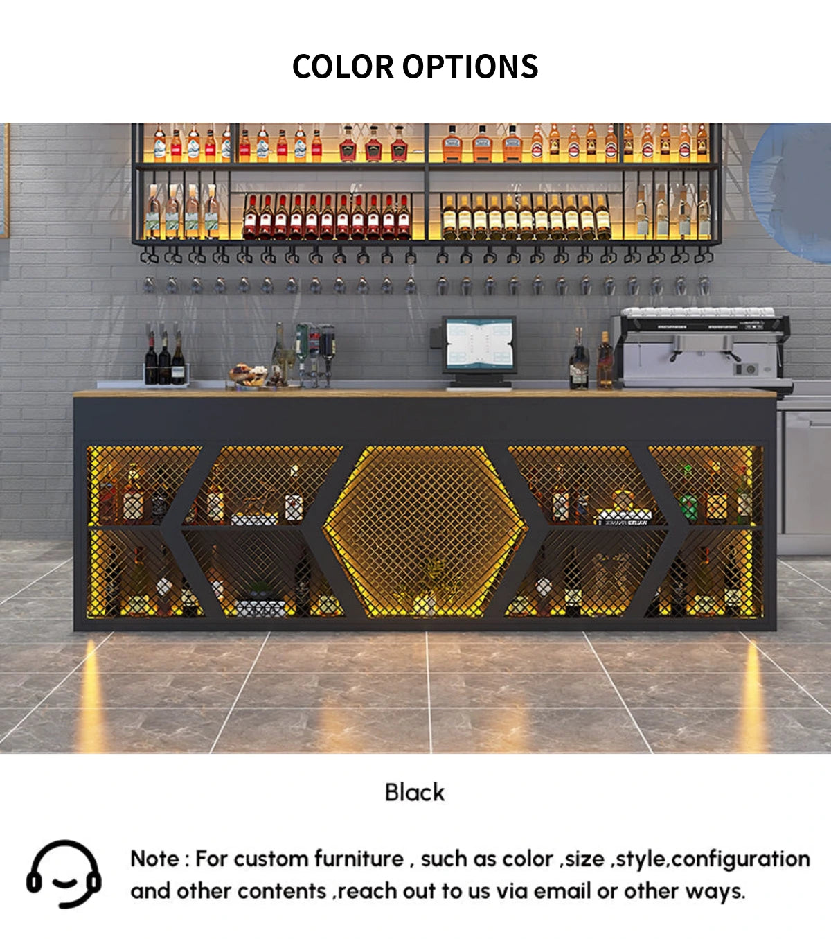 Curved Reception Desk with LED Lighting, Solid Wood & Breathable Mesh for Office Lobby — Detail image 11