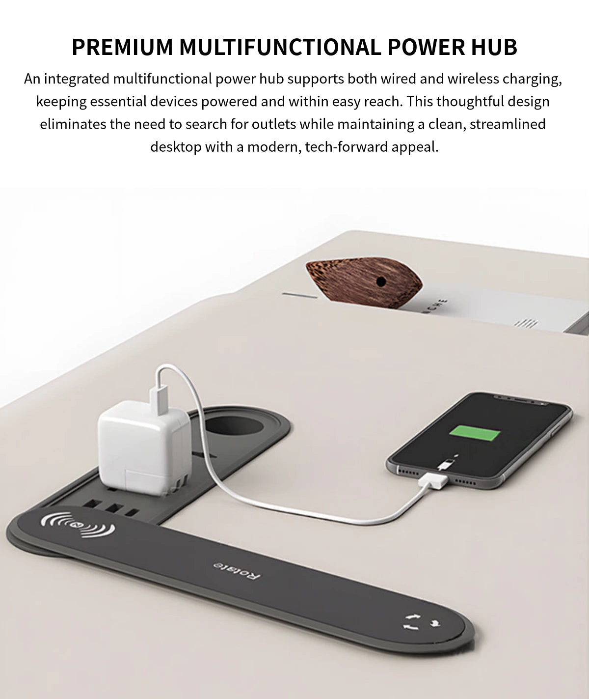 Executive Desk 71-94 in Wide with Wireless Charging, Cable Management & Side Storage — Detail image 5