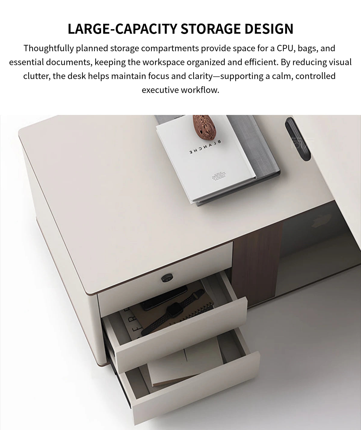 Executive Desk 71-94 in Wide with Wireless Charging, Cable Management & Side Storage — Detail image 8