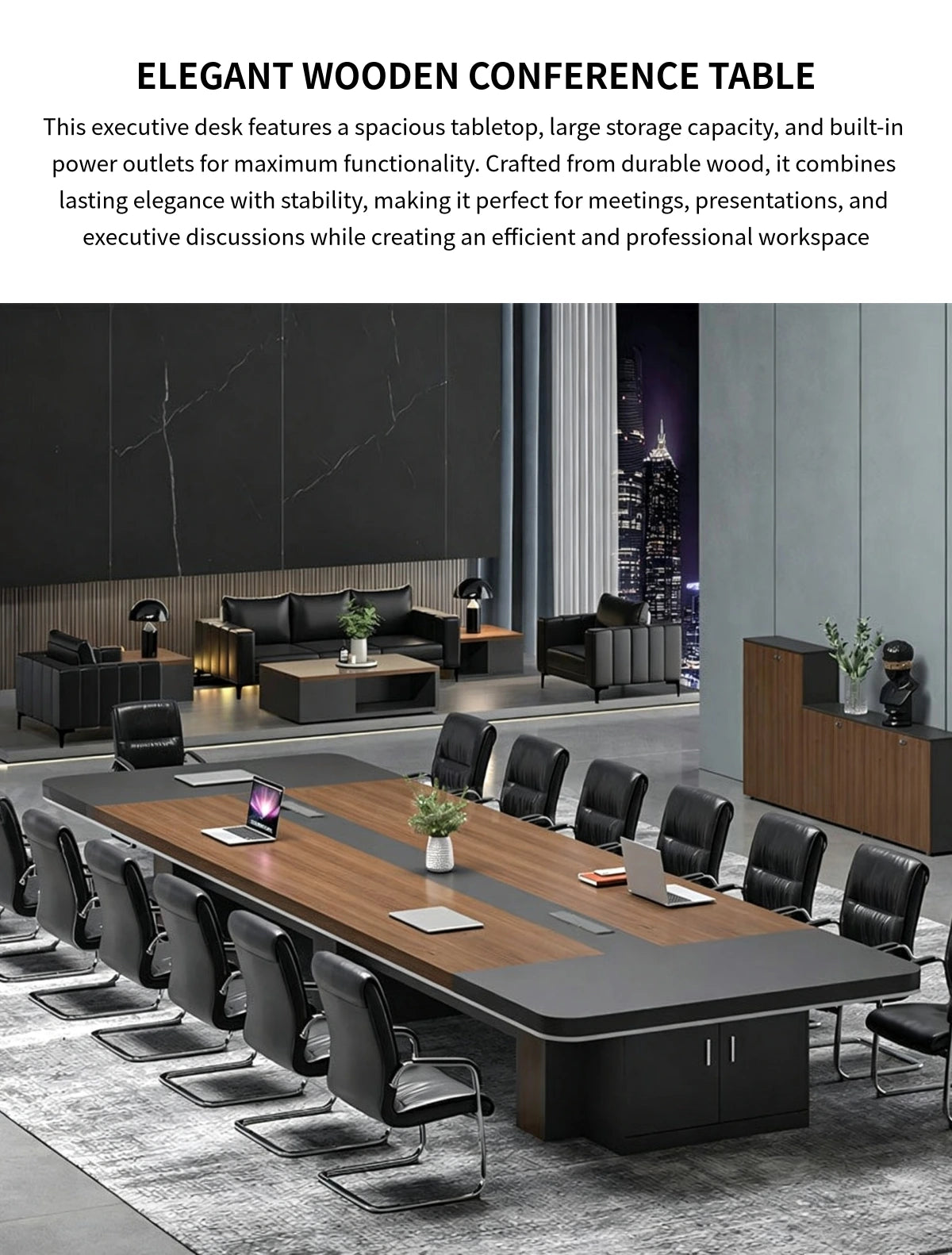 Curved Conference Table with Built-In Outlets & Lumbar Support for Boardroom — Detail image 1