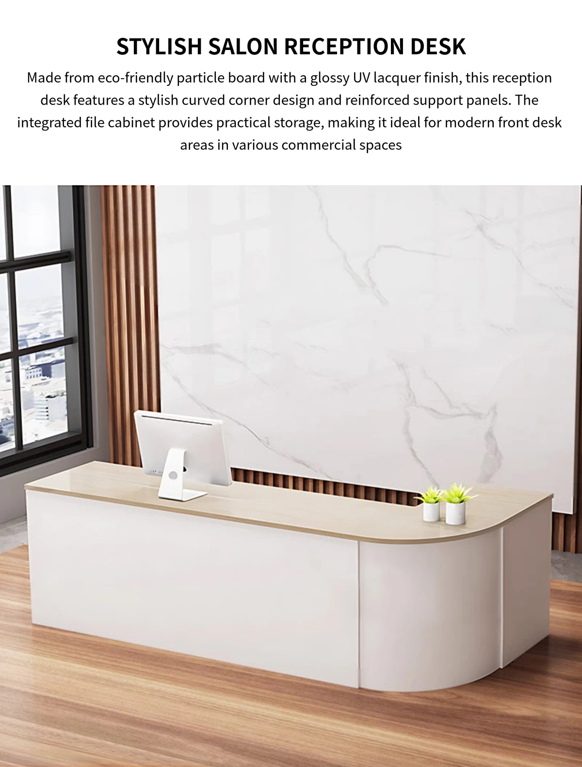 L-Shaped Reception Desk 79-142 in Wide with Keyboard Tray, Lockable & Lumbar Support — Detail image 1