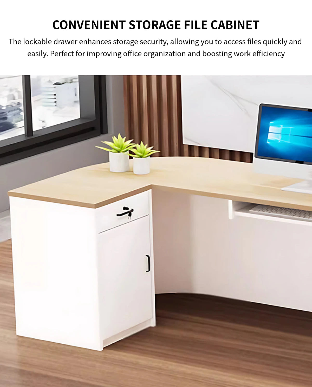 L-Shaped Reception Desk 79-142 in Wide with Keyboard Tray, Lockable & Lumbar Support — Detail image 7