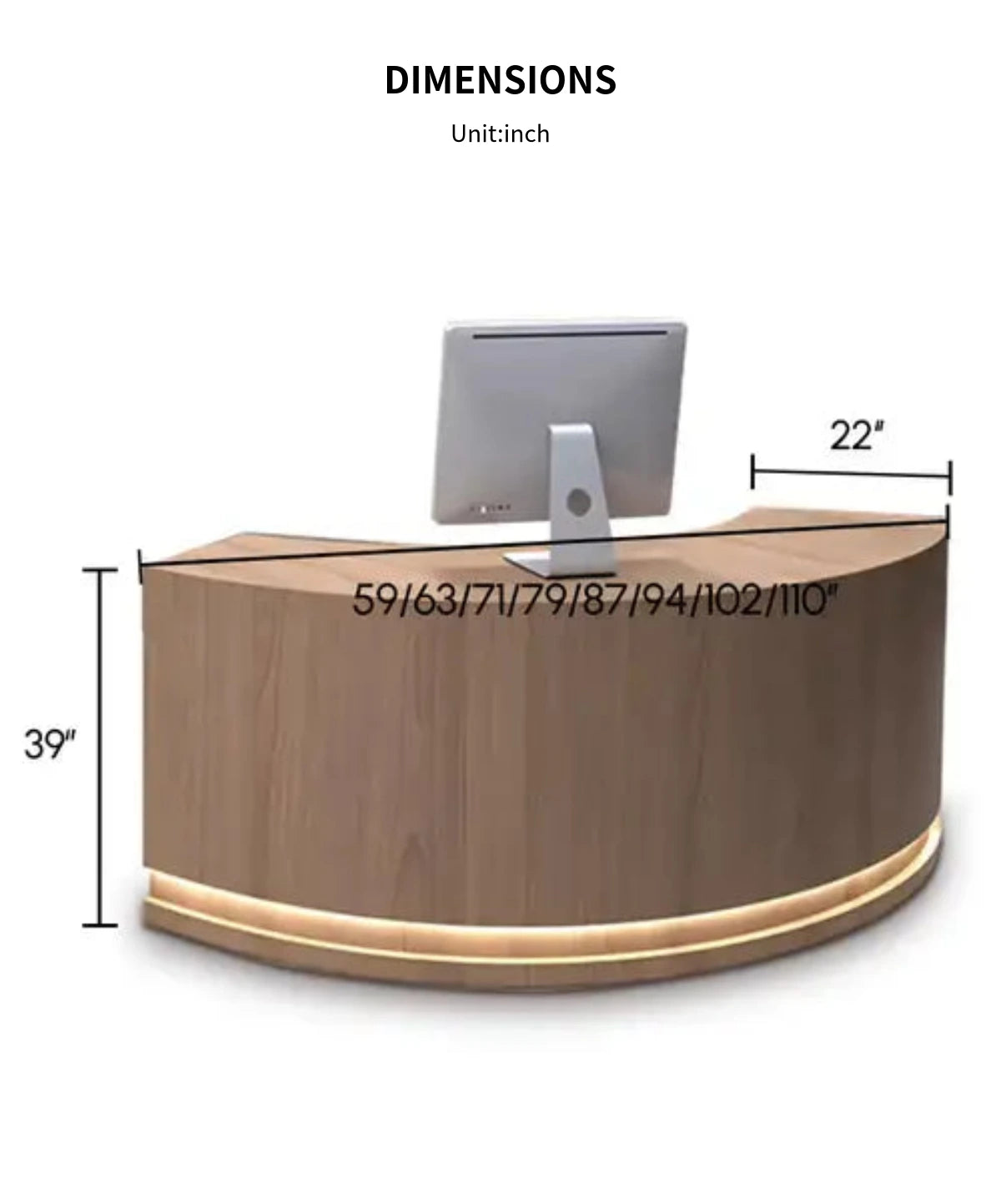 Curved Reception Desk 59-110 in Wide with Solid Wood, Lumbar Support & Privacy Panel — Detail image 7