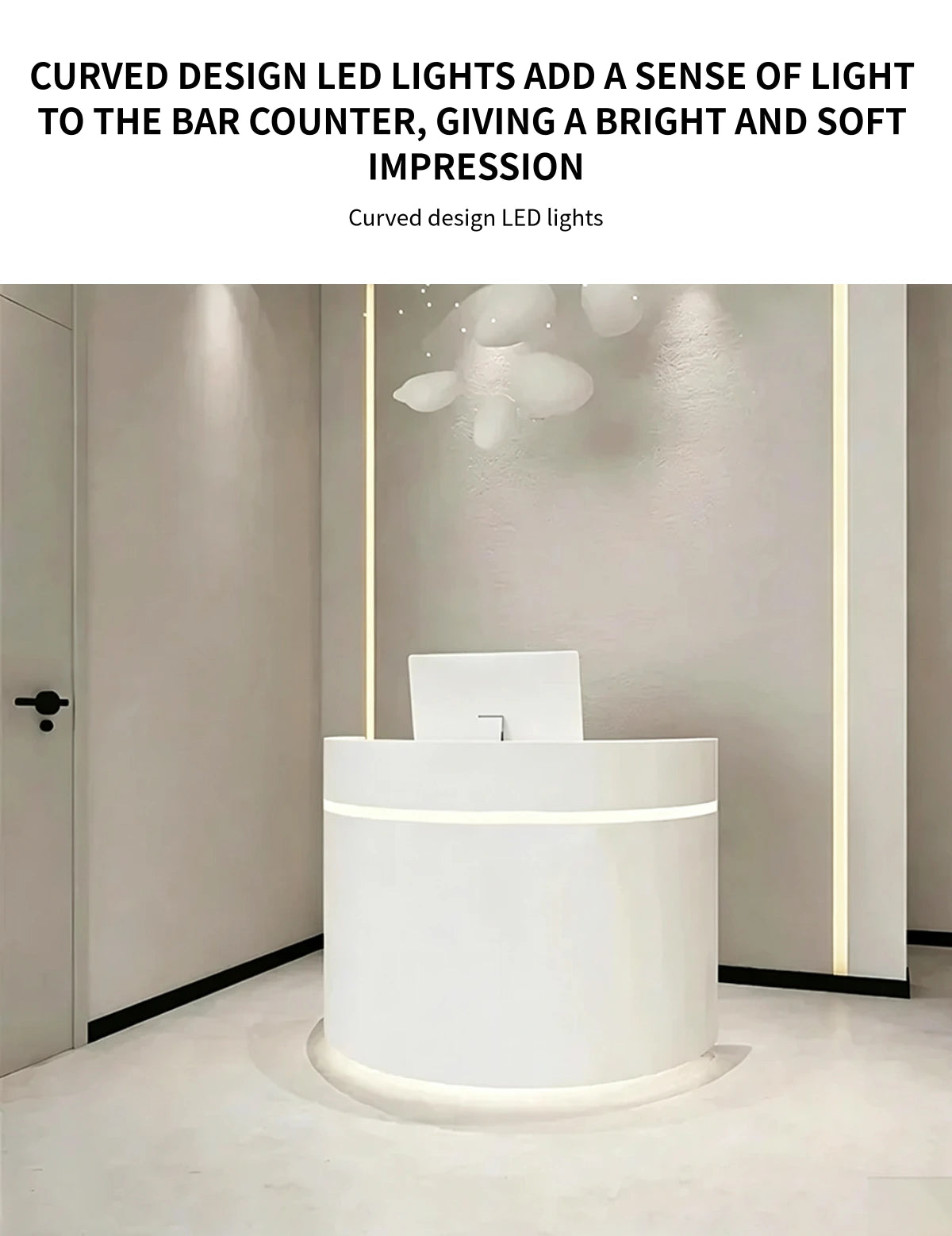 Curved Reception Desk 39-63 in Wide with LED Lighting & Lumbar Support for Office Lobby — Detail image 2