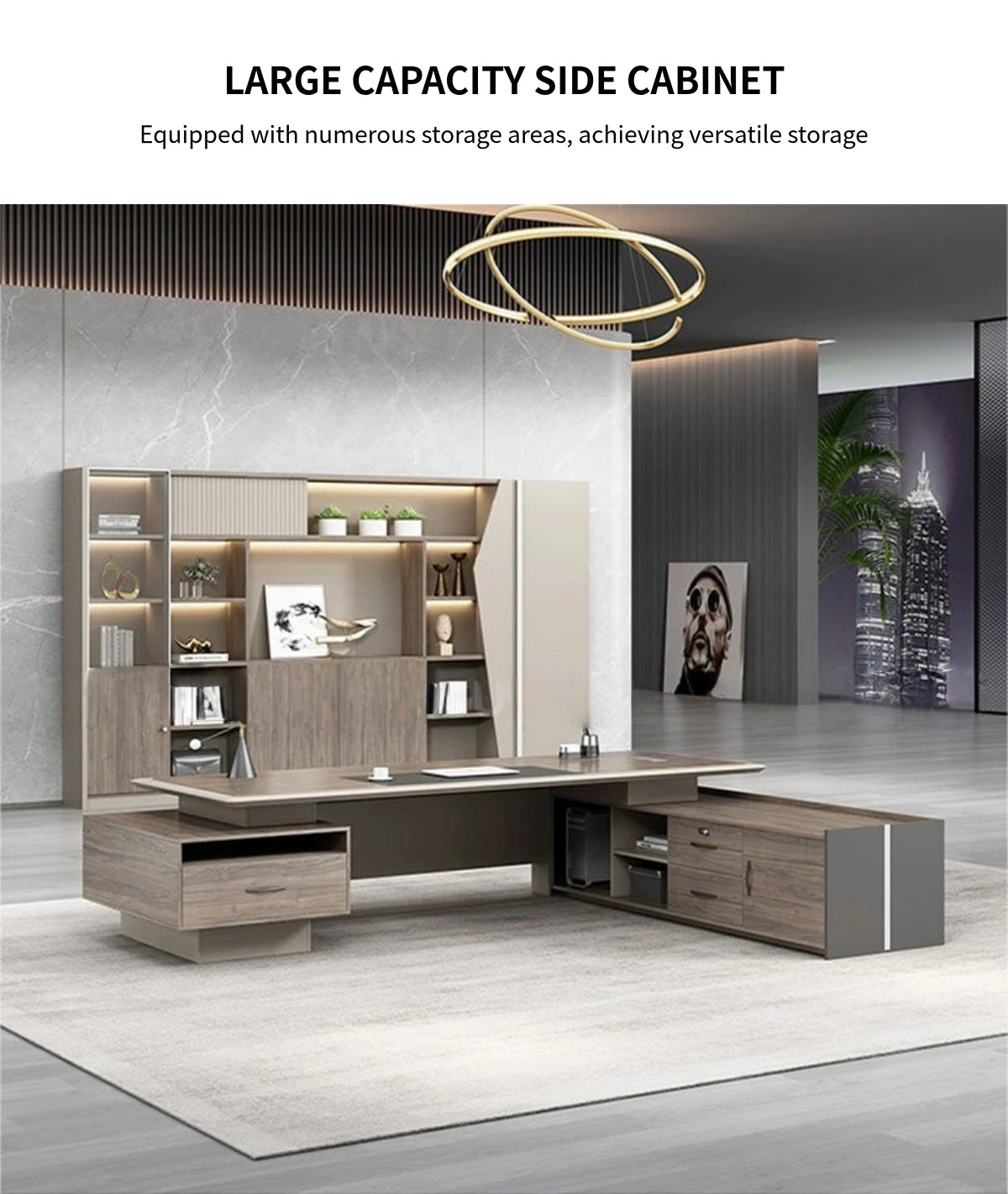 Modern Executive Desk 20-126 in Wide with Side Storage & Lumbar Support for Home Office — Detail image 3