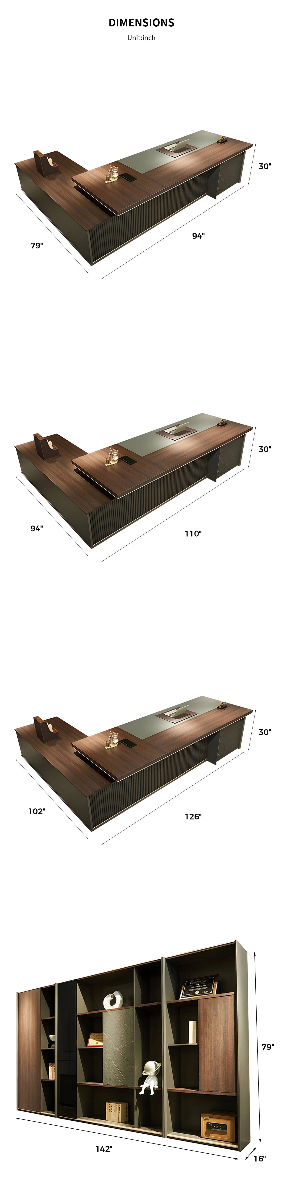 Modern Executive Desk with Cable Management, Side Storage & Marble Top for Home Office — Detail image 7