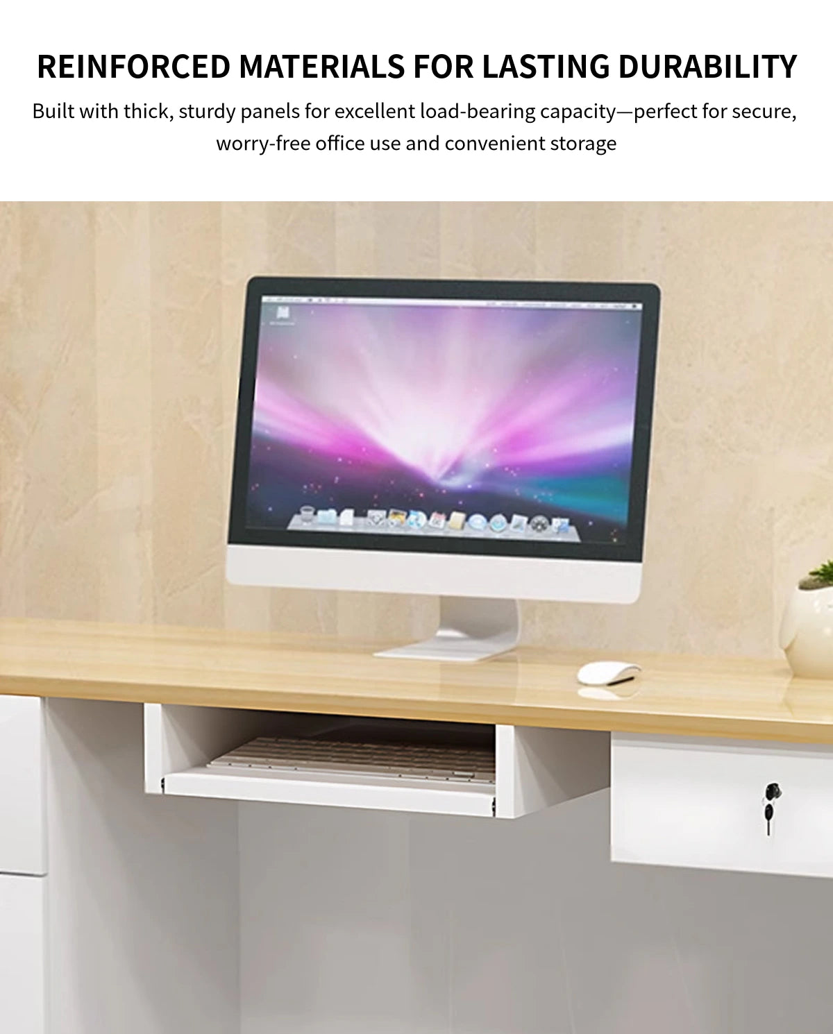 Curved Reception Desk 31-71 in Wide with Lockable, File Drawers & Fluted Front for Salon — Detail image 5
