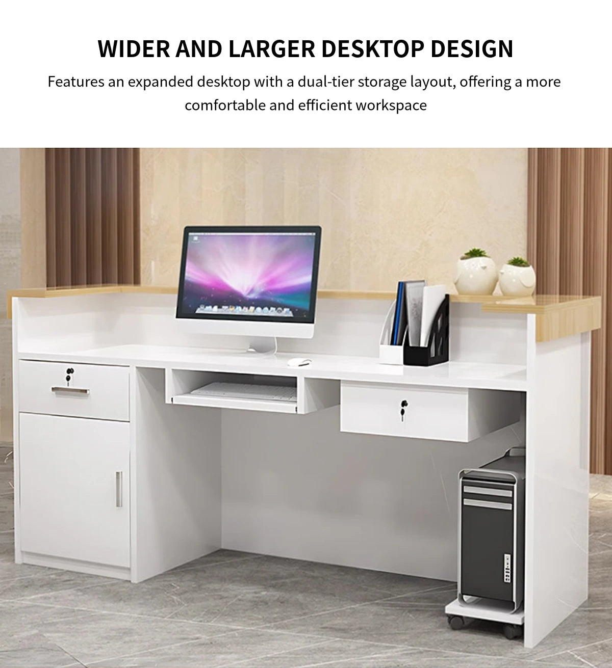 Curved Reception Desk 31-71 in Wide with Lockable, File Drawers & Fluted Front for Salon — Detail image 6