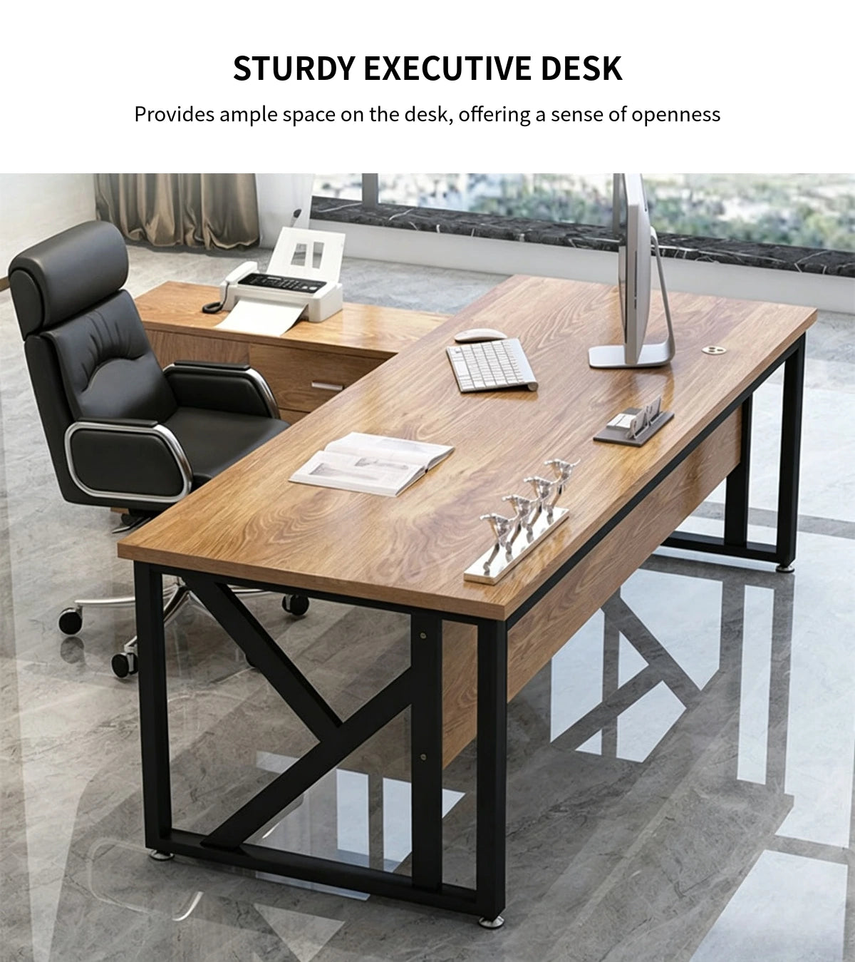 Modern Executive Desk 47-79 in Wide with Cable Management for Home Office — Detail image 1