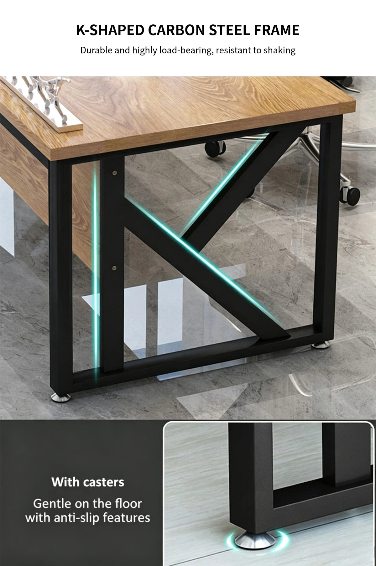 Modern Executive Desk 47-79 in Wide with Cable Management for Home Office — Detail image 3