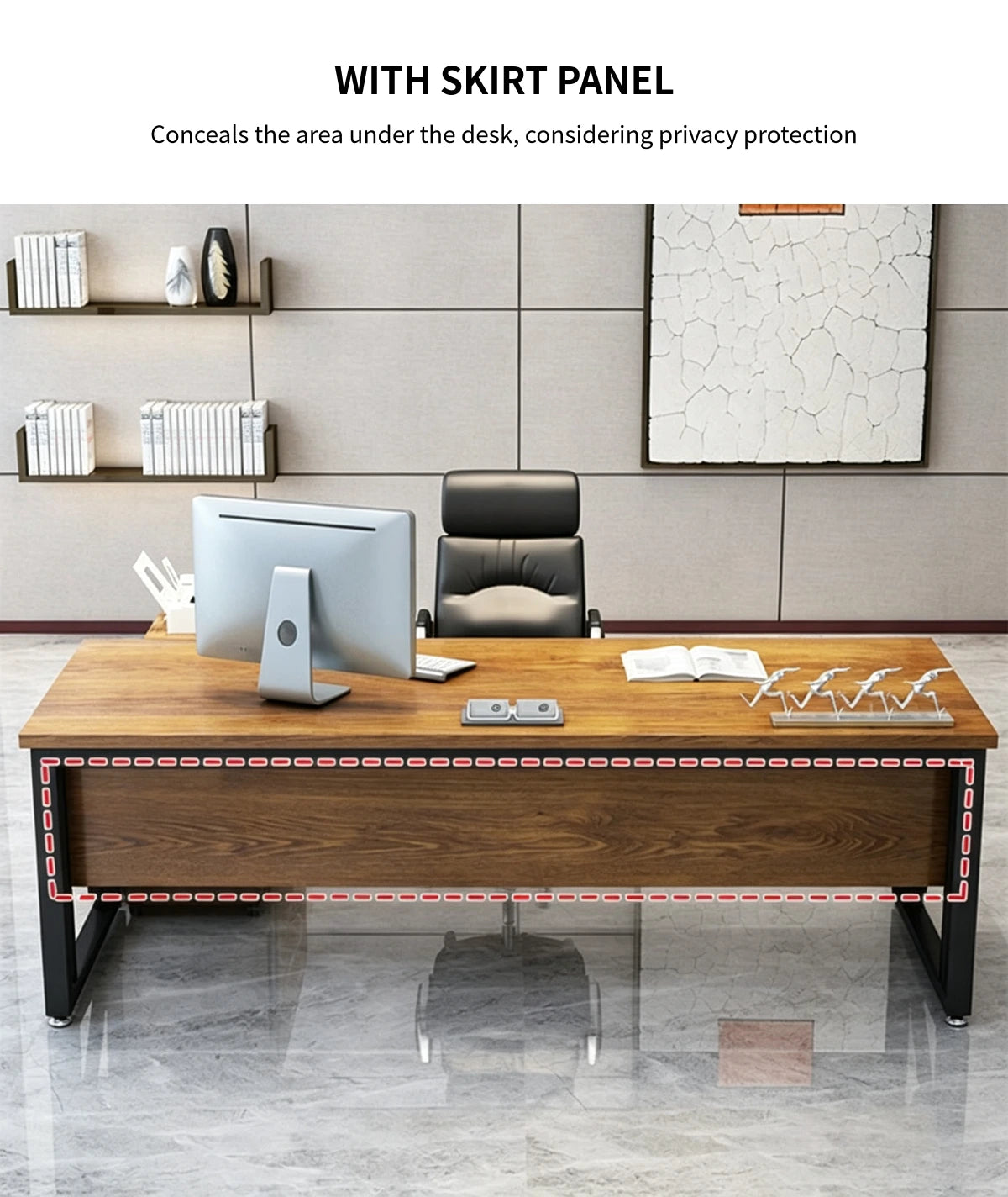 Modern Executive Desk 47-79 in Wide with Cable Management for Home Office — Detail image 4