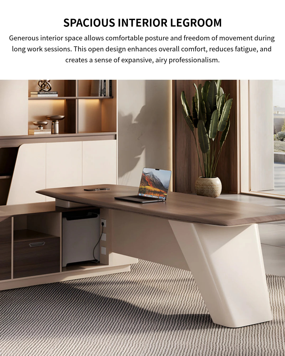 Modern Executive Desk with Cable Management, Lockable & File Drawers for Home Office — Detail image 9
