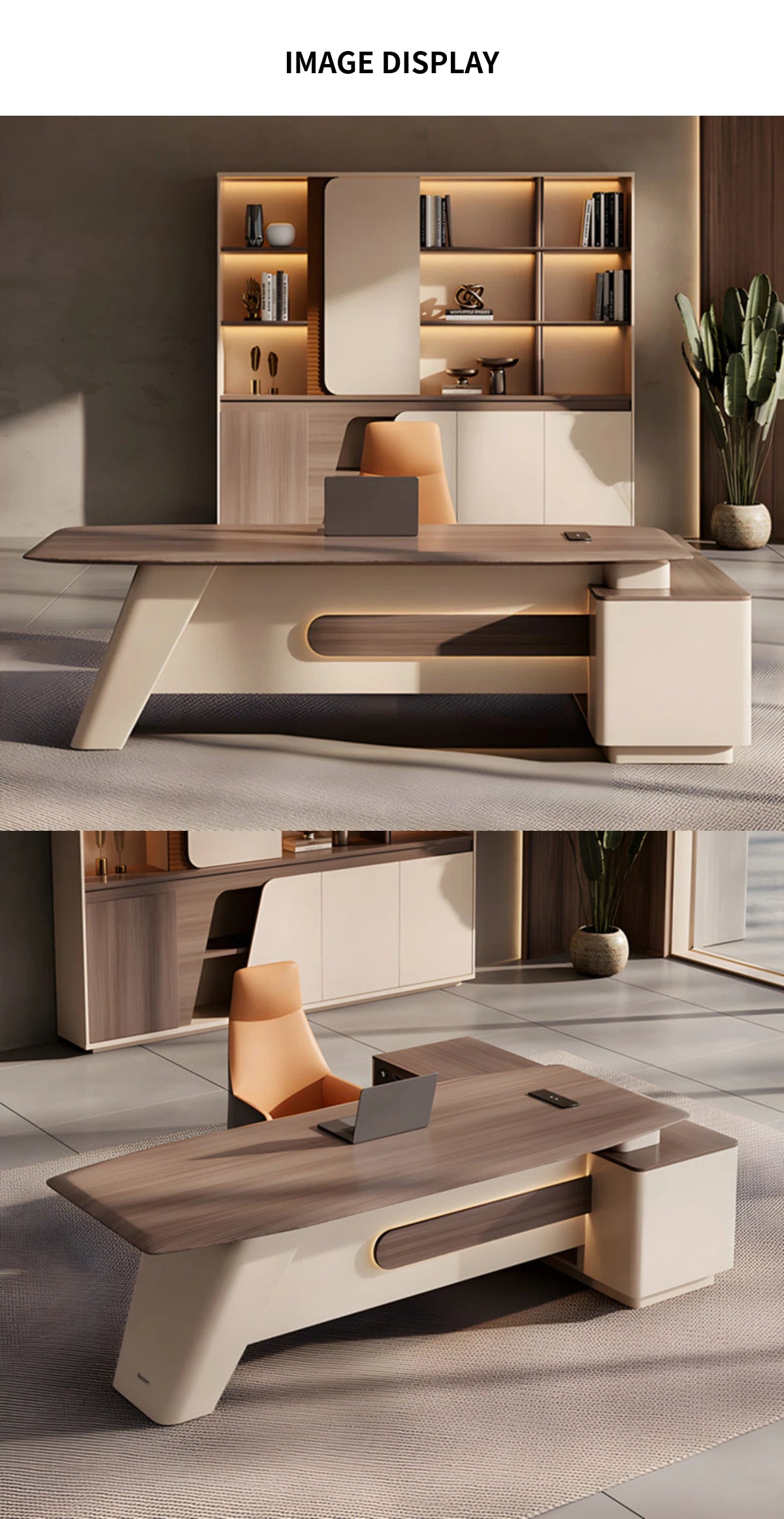 Modern Executive Desk with Cable Management, Lockable & File Drawers for Home Office — Detail image 11