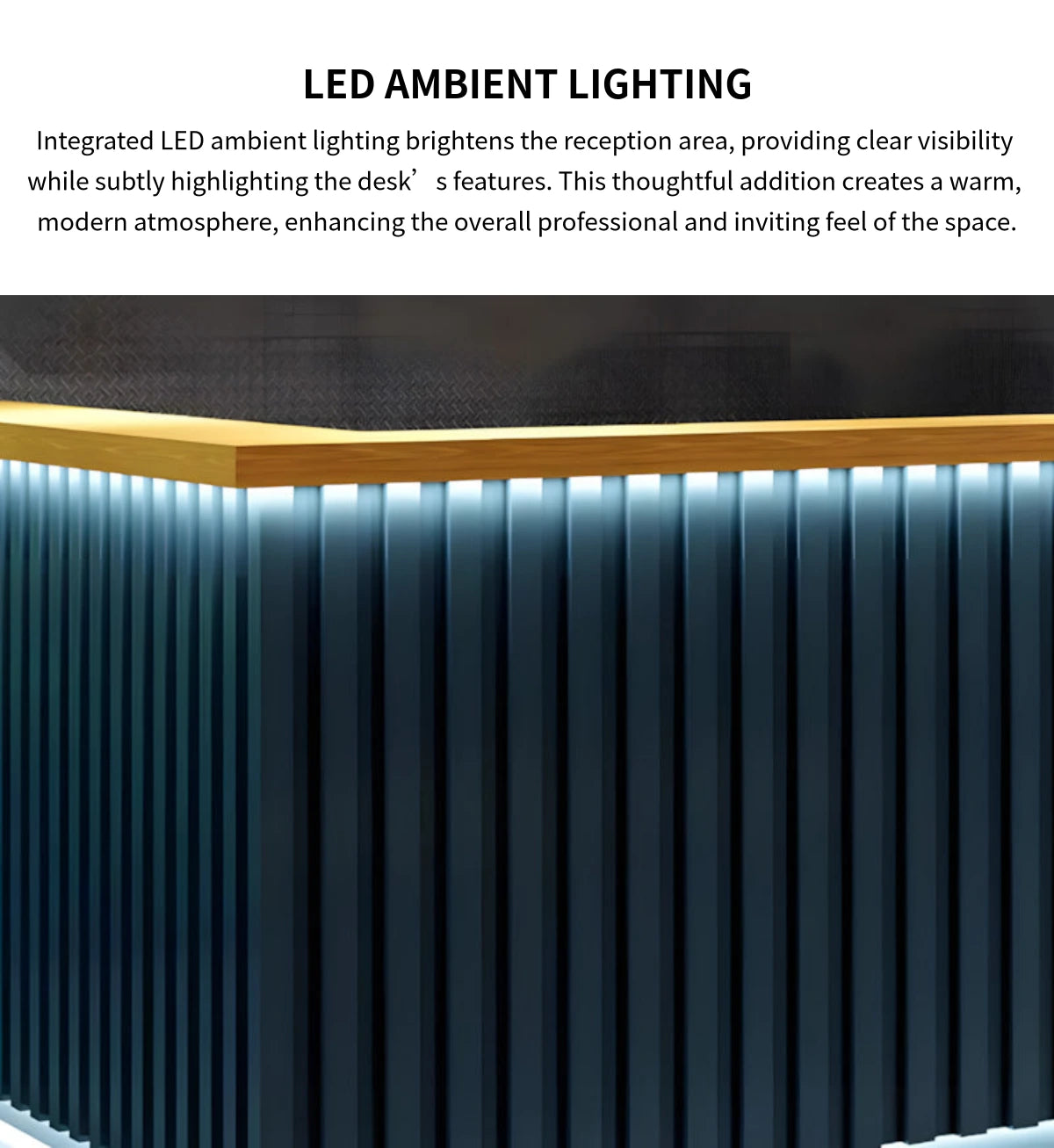 Salon Reception Desk 39-157 in Wide with LED Lighting, Fluted Front & Keyboard Tray — Detail image 3