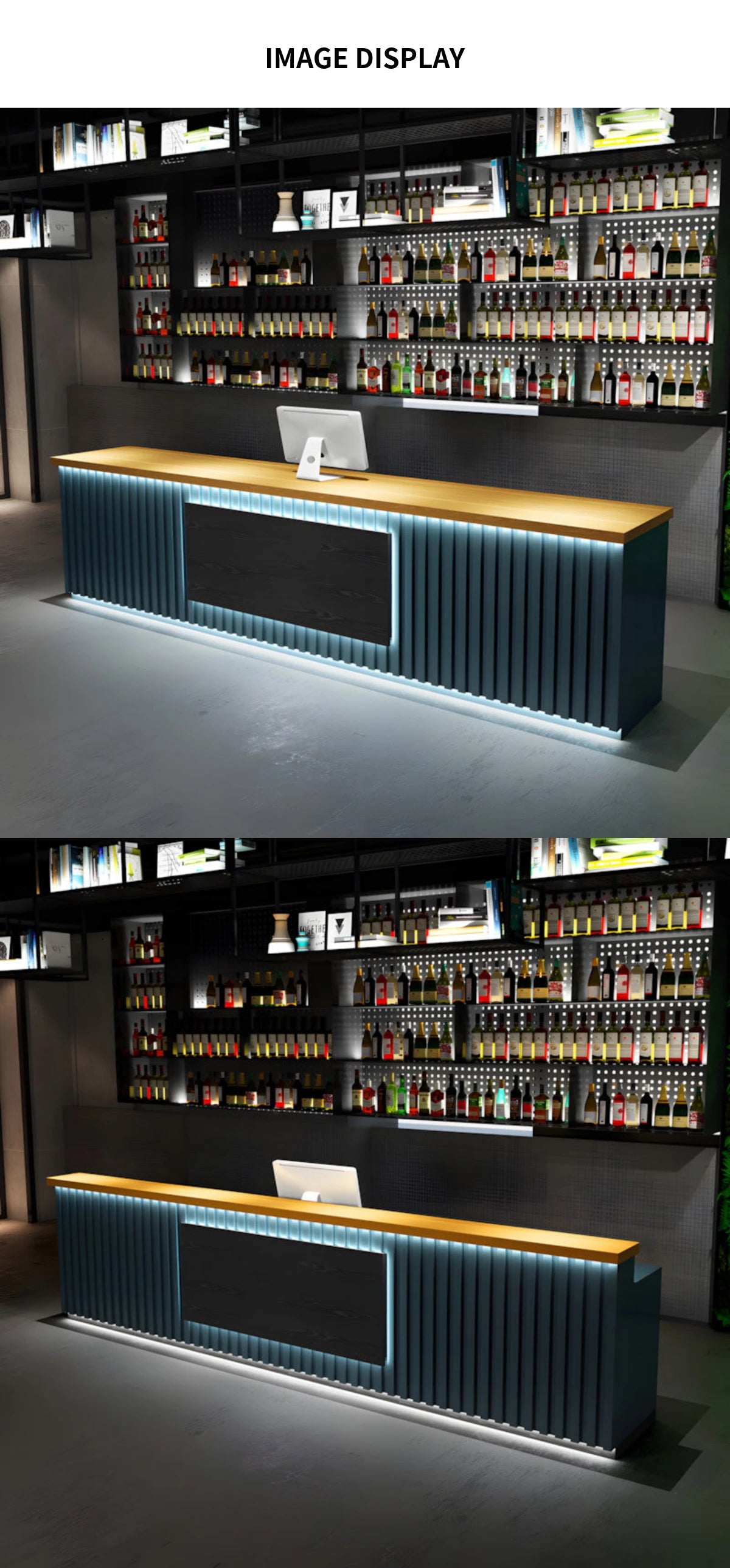 Salon Reception Desk 39-157 in Wide with LED Lighting, Fluted Front & Keyboard Tray — Detail image 8