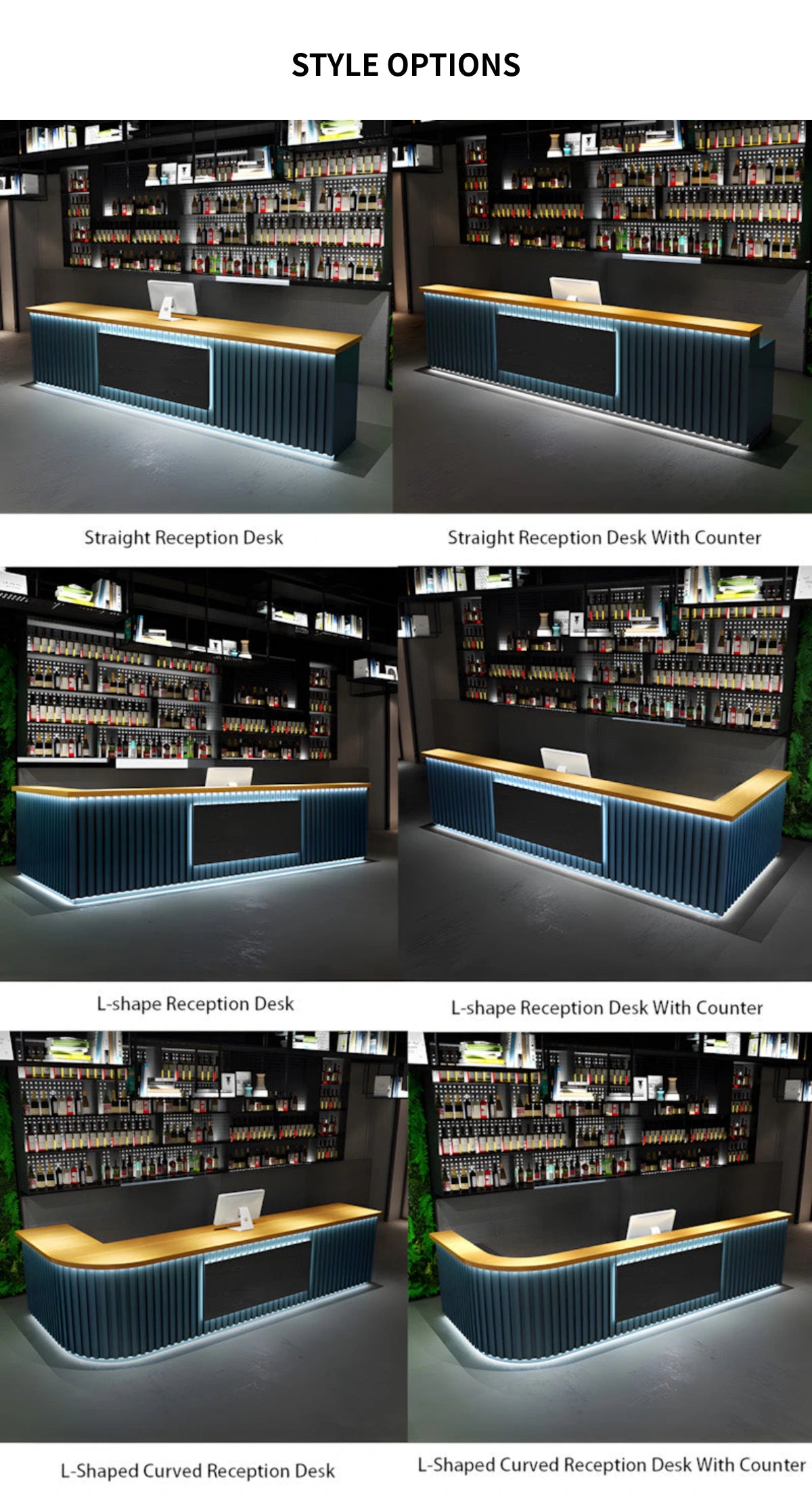 Salon Reception Desk 39-157 in Wide with LED Lighting, Fluted Front & Keyboard Tray — Detail image 9