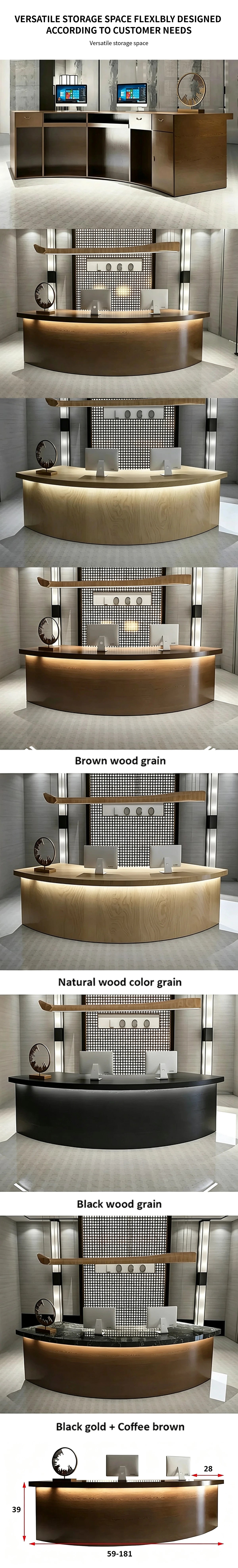 Curved Reception Desk 59-181 in Wide with Solid Wood & Lumbar Support for Office Lobby — Detail image 5