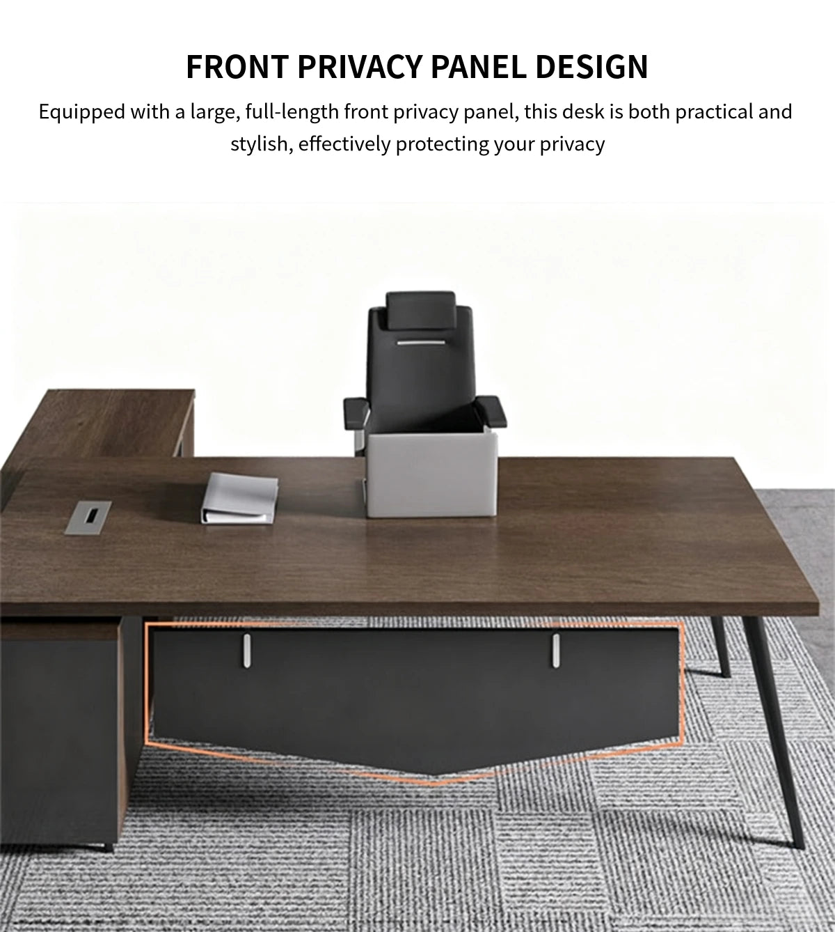 Modern Executive Desk 51-75 in Wide with Cable Management, Lumbar Support & Privacy Panel — Detail image 6