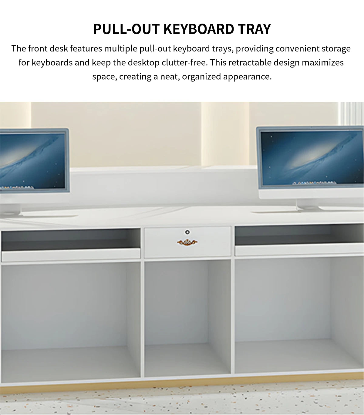 Curved Reception Desk 59-205 in Wide with Keyboard Tray, File Drawers & LED Lighting — Detail image 5